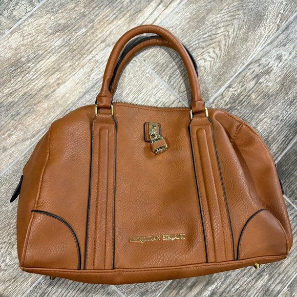 CHRISTIAN SIRIANO Handbag Top Handle Brown Gold Classic Contemporary - Picture 1 of 11